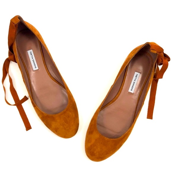 Tabitha Simmons Cognac Kid Suede Daria Ankle-Wrap Flats Sz 6.5 - Picture 1 of 15